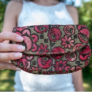 Vintage Metallic Red Rose Clutch, Made in France